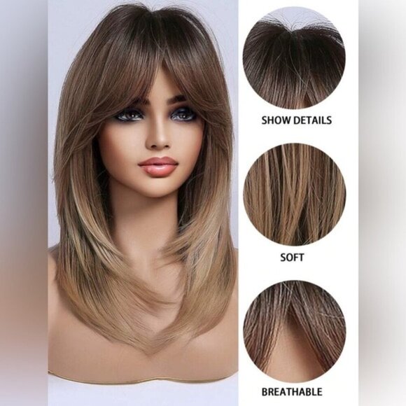 Balayage Medium Blonde Layered Short Wig - Side Bangs - Picture 6 of 14